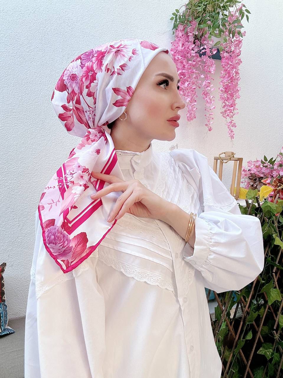 Vakko Çiçek Desen Eşarp - Fuşya - Organic ScarfsOrganic Scarfs