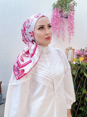 Vakko Çiçek Desen Eşarp - Fuşya - Organic ScarfsOrganic Scarfs