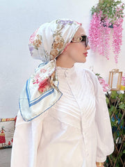 Vakko Çiçek Desen Eşarp - Mavi - Organic ScarfsOrganic Scarfs