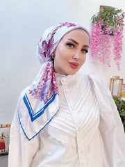 Vakko Çiçek Desen Eşarp - Saks - Organic ScarfsOrganic Scarfs