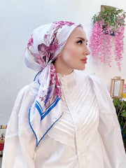 Vakko Çiçek Desen Eşarp - Saks - Organic ScarfsOrganic Scarfs
