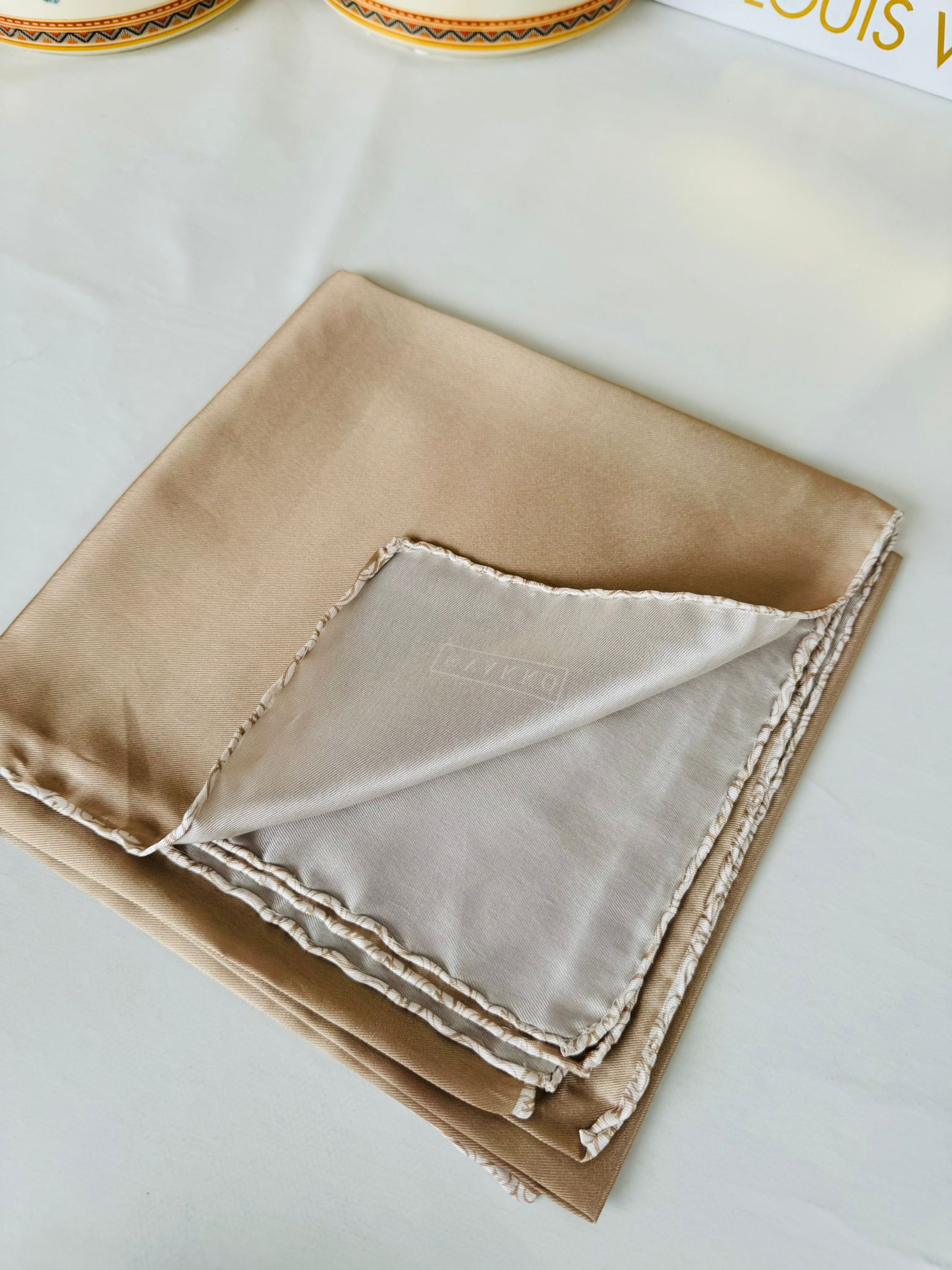 Vakko Çift Taraflı 12 mm %100 İpek Eşarp 10044 - Bej/ Taş - Organic ScarfsOrganic Scarfs