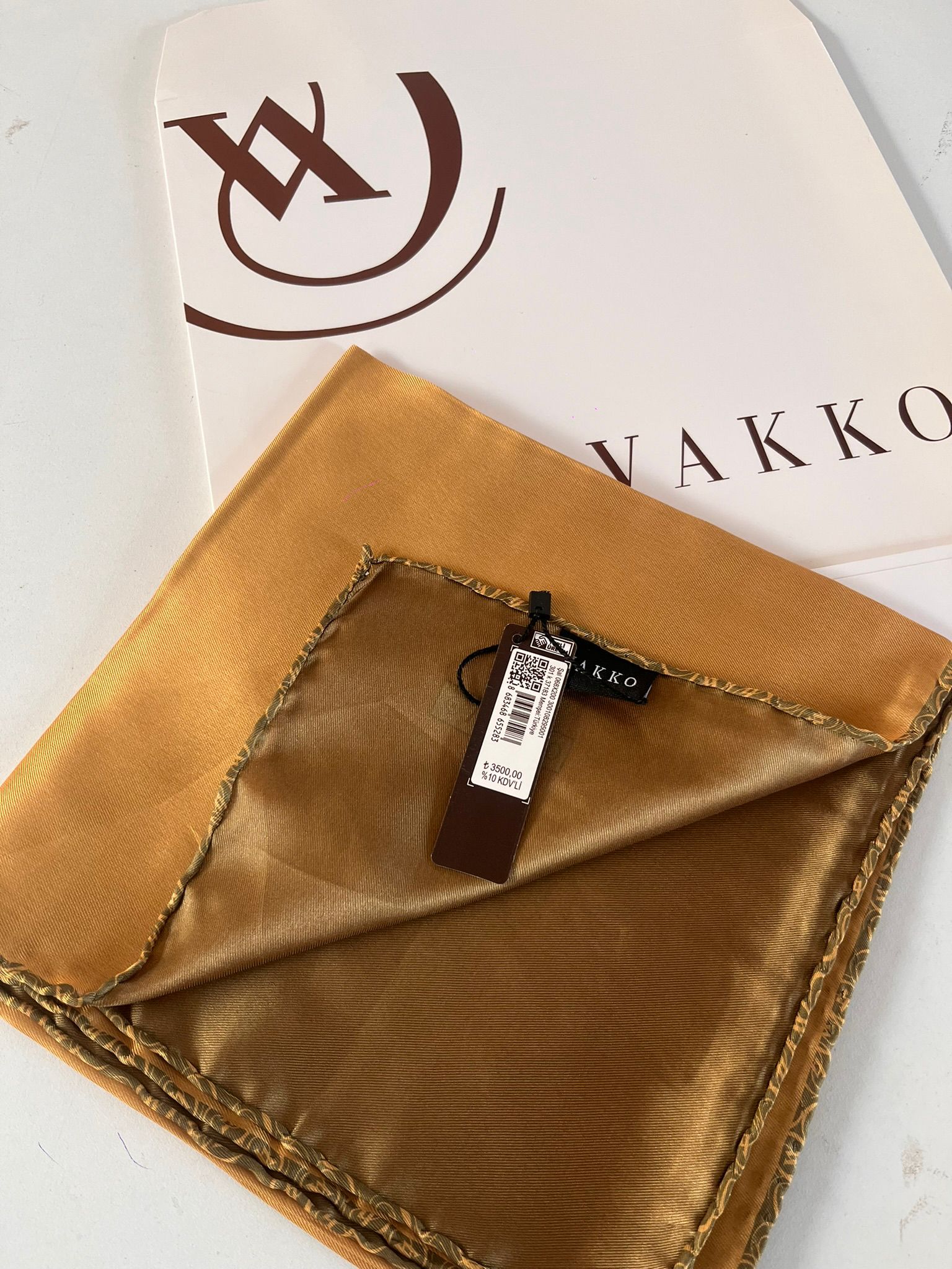 Vakko Çift Taraflı 12 mm %100 İpek Eşarp 10044 - Kahve / Karamel - Organic ScarfsOrganic Scarfs