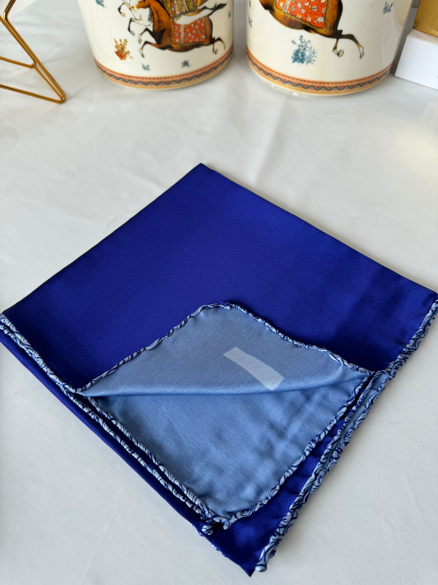 Vakko Çift Taraflı 12 mm %100 İpek Eşarp 10044 - Saks / Mavi - Organic ScarfsOrganic Scarfs