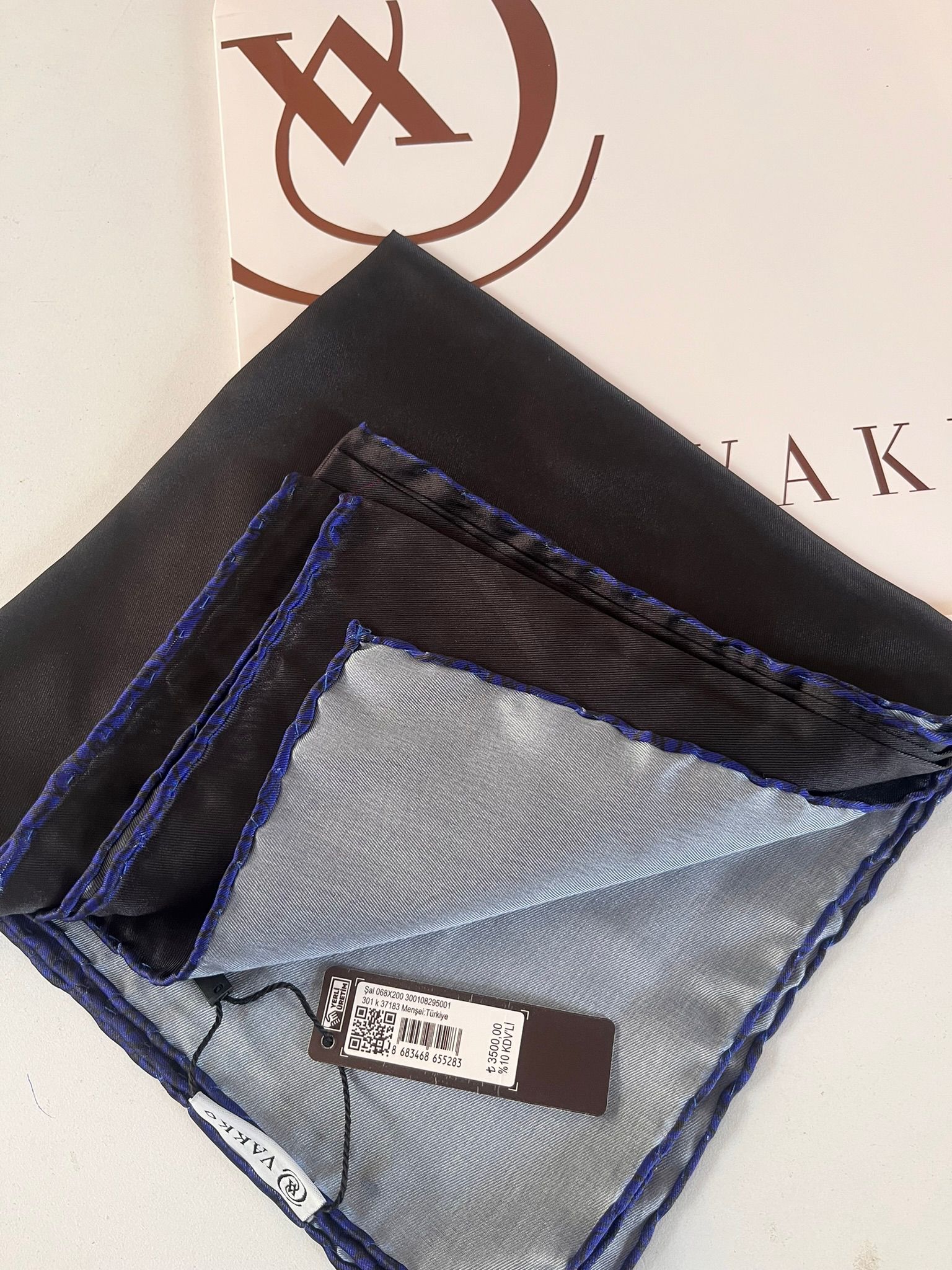 Vakko Çift Taraflı 12 mm %100 İpek Eşarp 10044 - Siyah / Gri - Organic ScarfsOrganic Scarfs