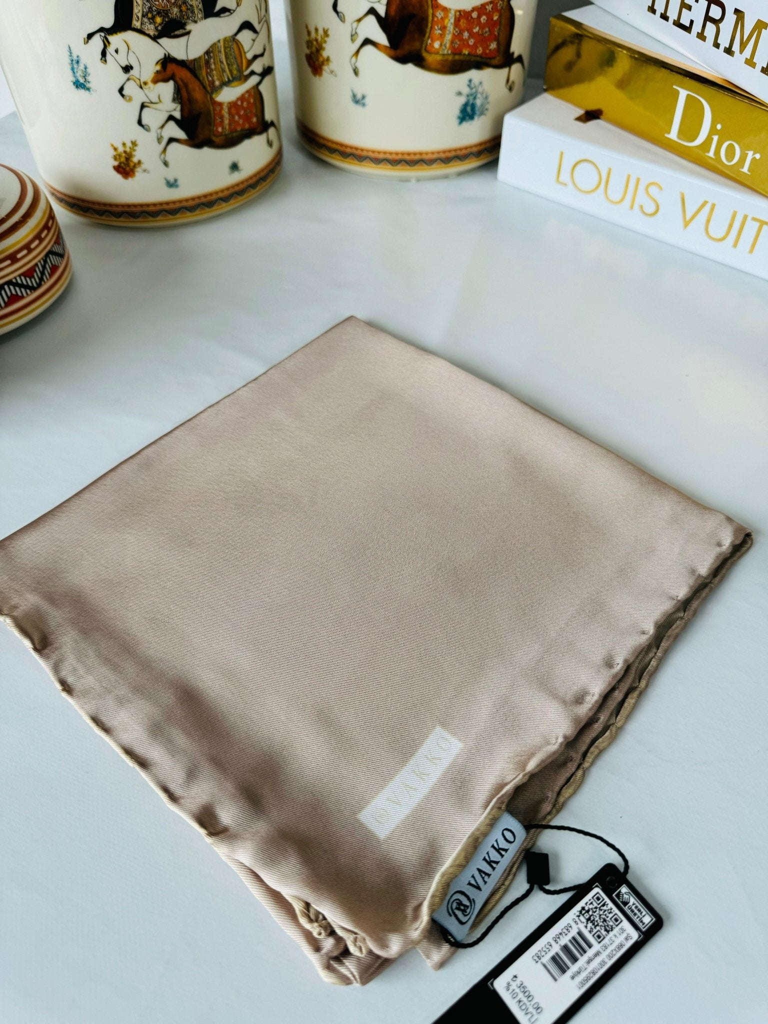 Vakko Çift Taraflı 12 mm %100 İpek Eşarp 10044 - Soft Vizon / Bej - Organic ScarfsOrganic Scarfs