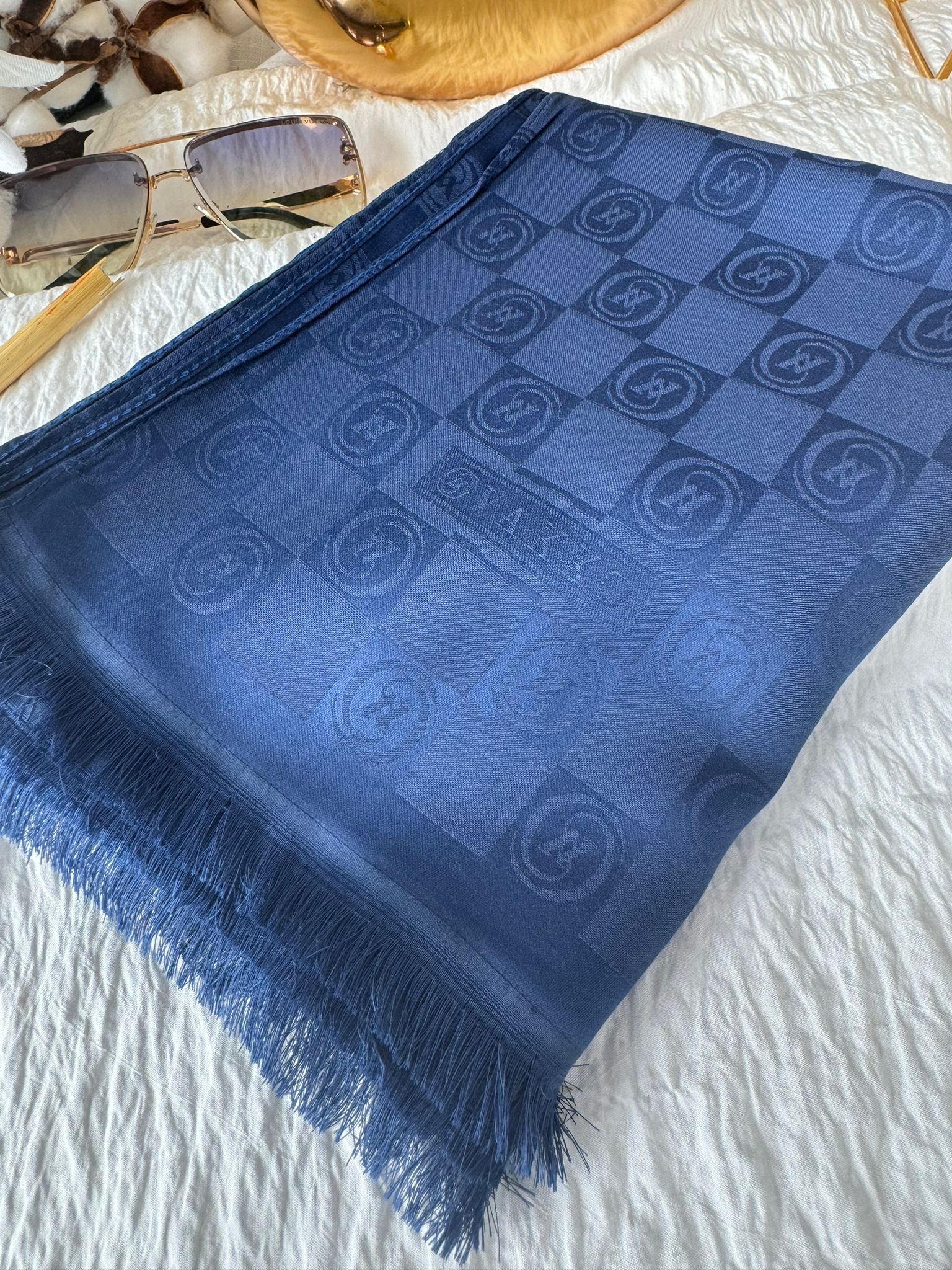 Vakko Çift Taraflı İtalyan Jakar İpek Şal 96512 – Mavi - Organic ScarfsOrganic Scarfs