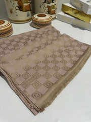 Vakko Çift Taraflı İtalyan Jakar İpeksi Şal 96512 – Pudra - Organic ScarfsOrganic Scarfs