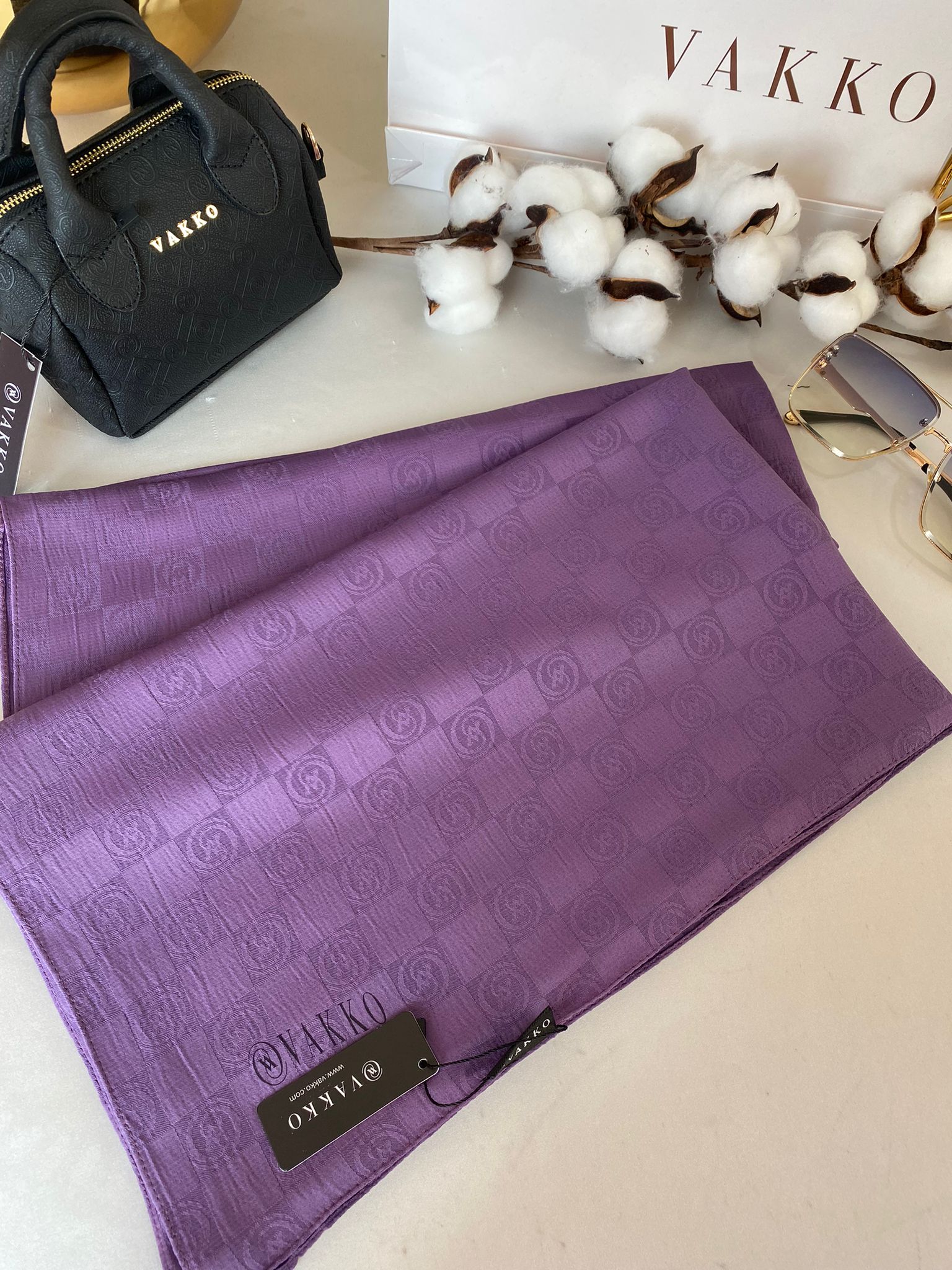 Vakko Cotton Jakar Şal - Eflatun - Organic ScarfsOrganic Scarfs