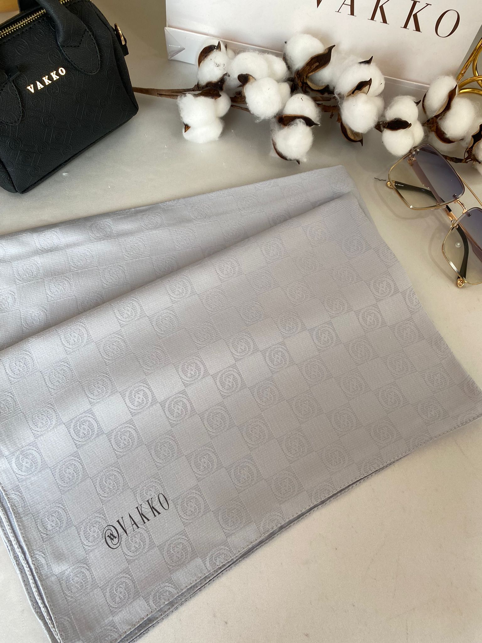 Vakko Cotton Jakar Şal - Gri - Organic ScarfsOrganic Scarfs
