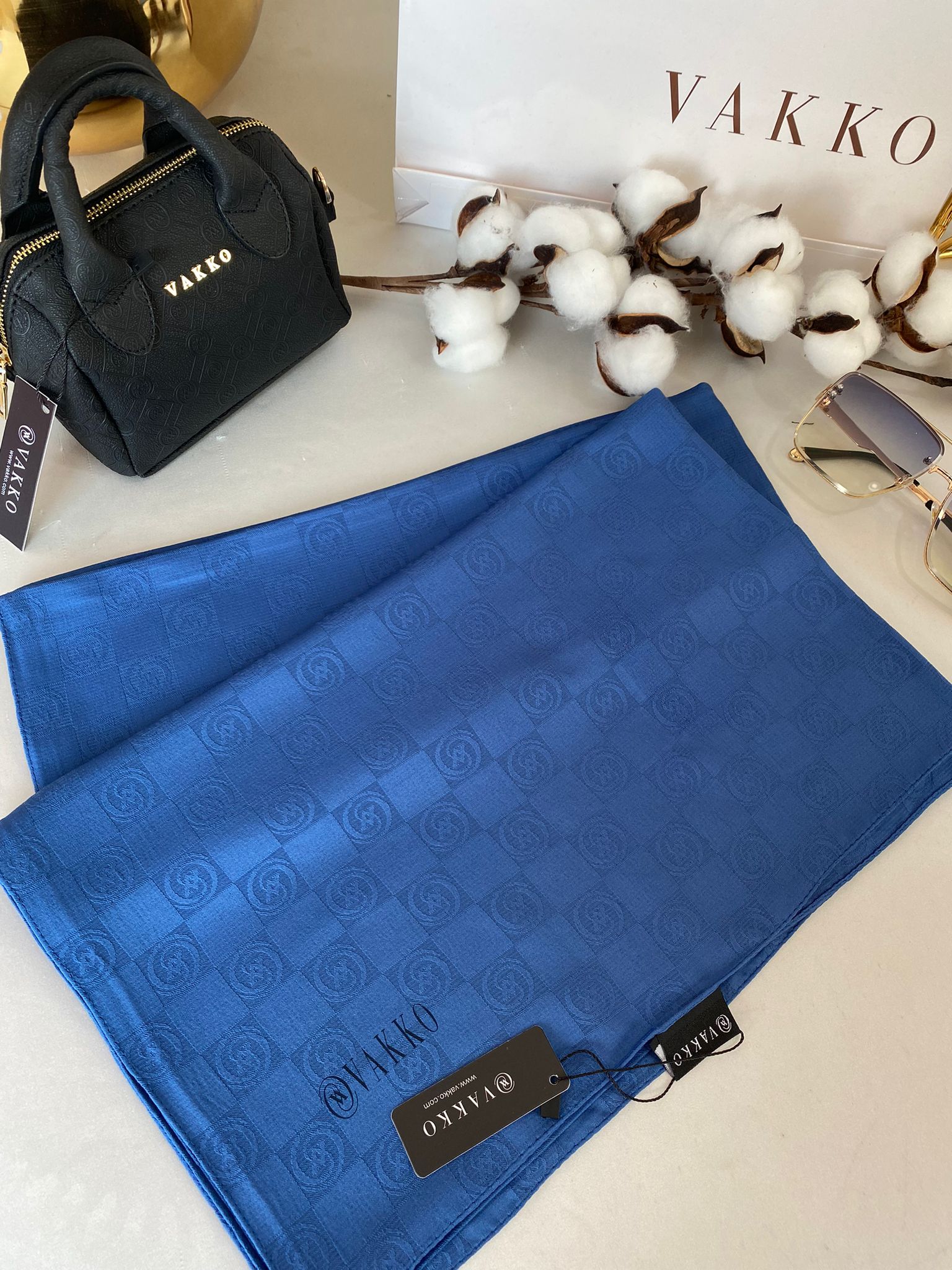 Vakko Cotton Jakar Şal - İndigo - Organic ScarfsOrganic Scarfs
