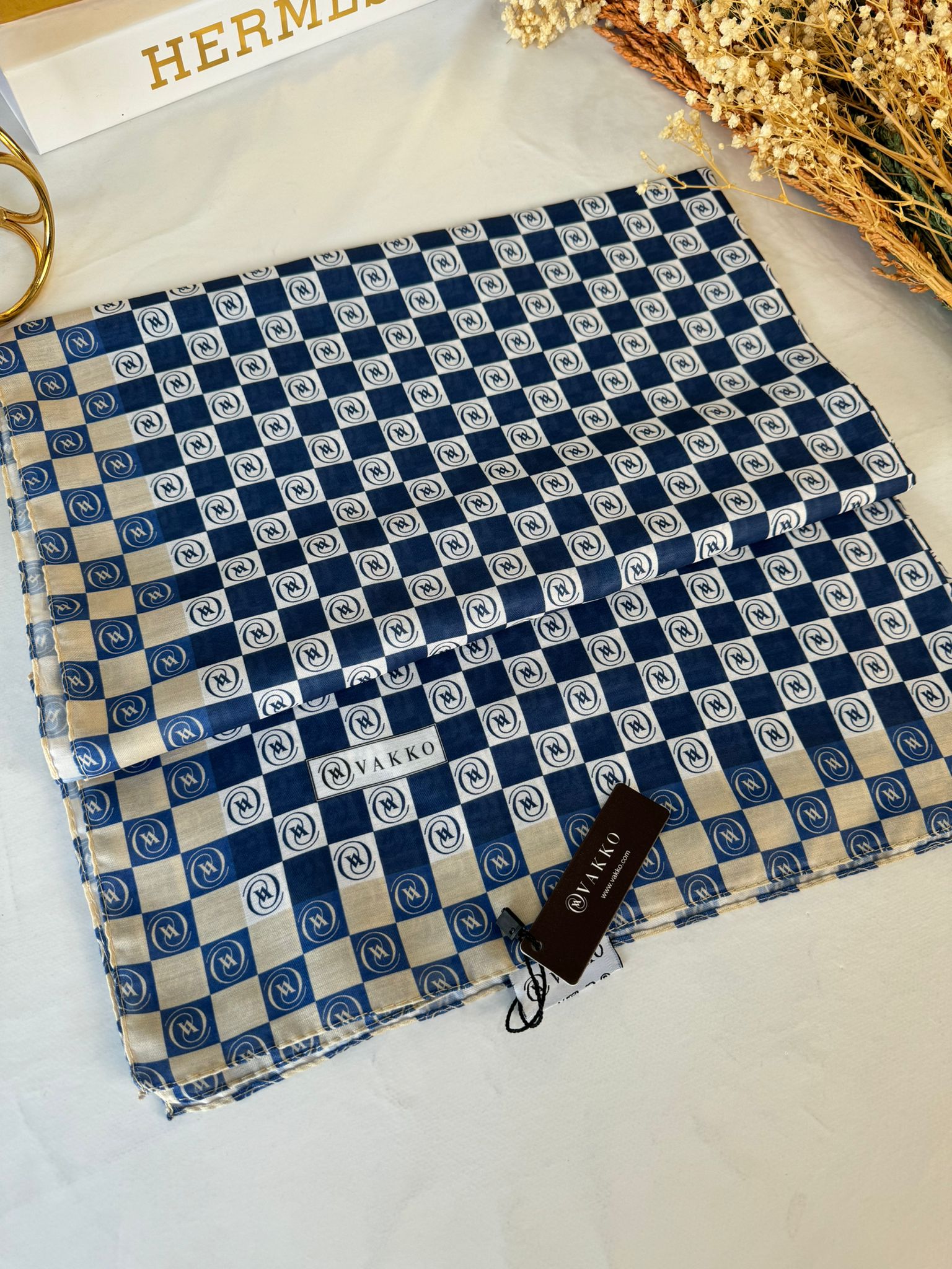 Vakko Dama Desen Pamuk Soft Şal - 1346 lacivert - Organic ScarfsOrganic Scarfs