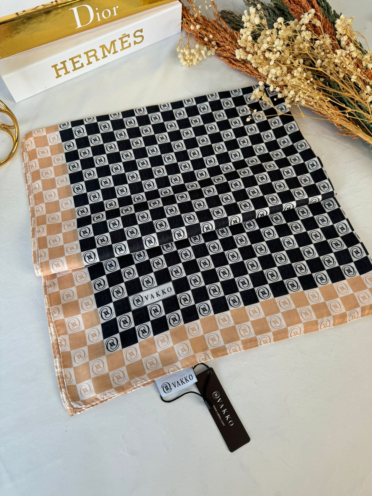 Vakko Dama Desen Pamuk Soft Şal - 1346 siyah - Organic ScarfsOrganic Scarfs