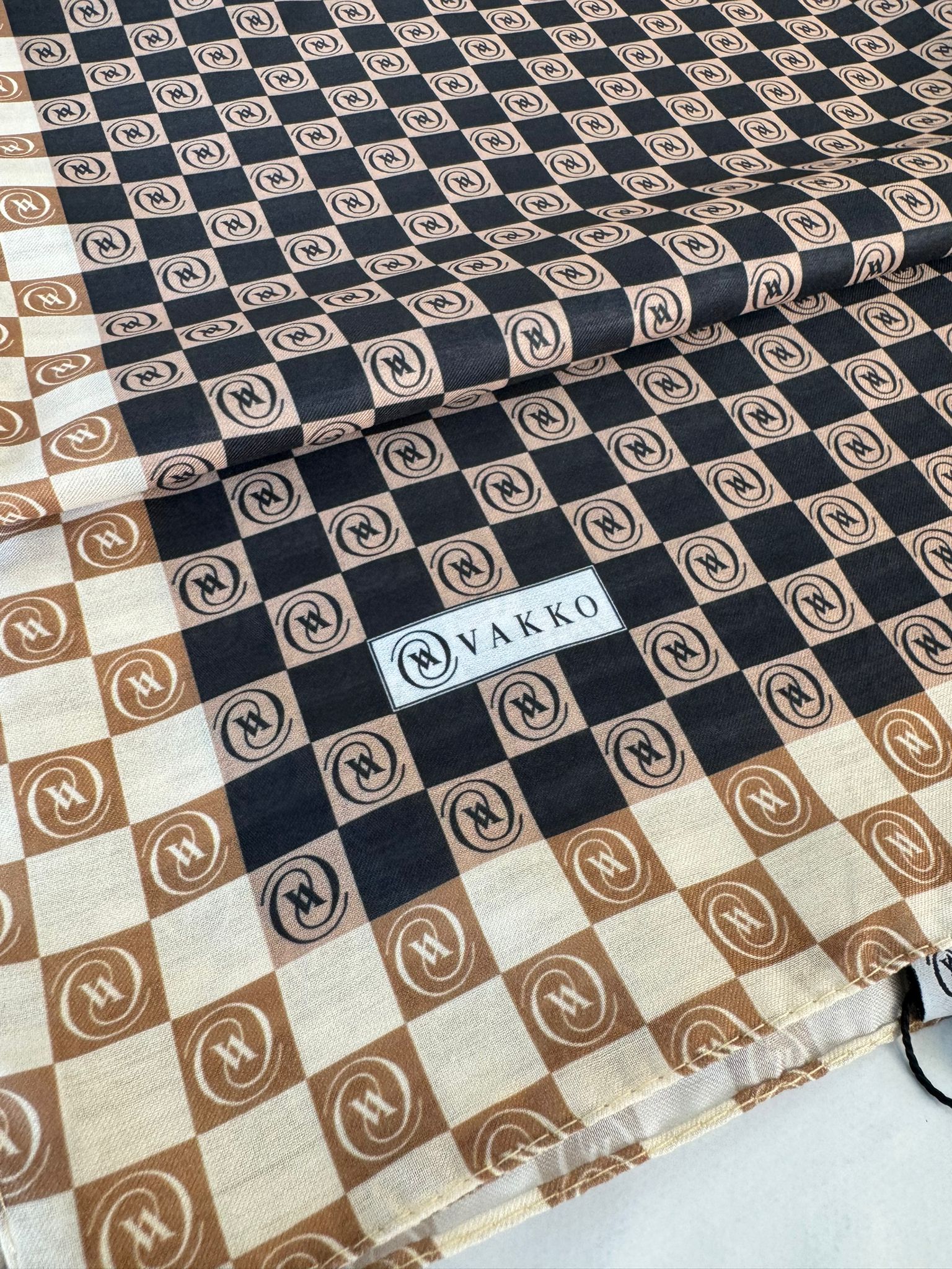Vakko Dama Desen Pamuk Soft Şal - 1346 siyah/vizon - Organic ScarfsOrganic Scarfs