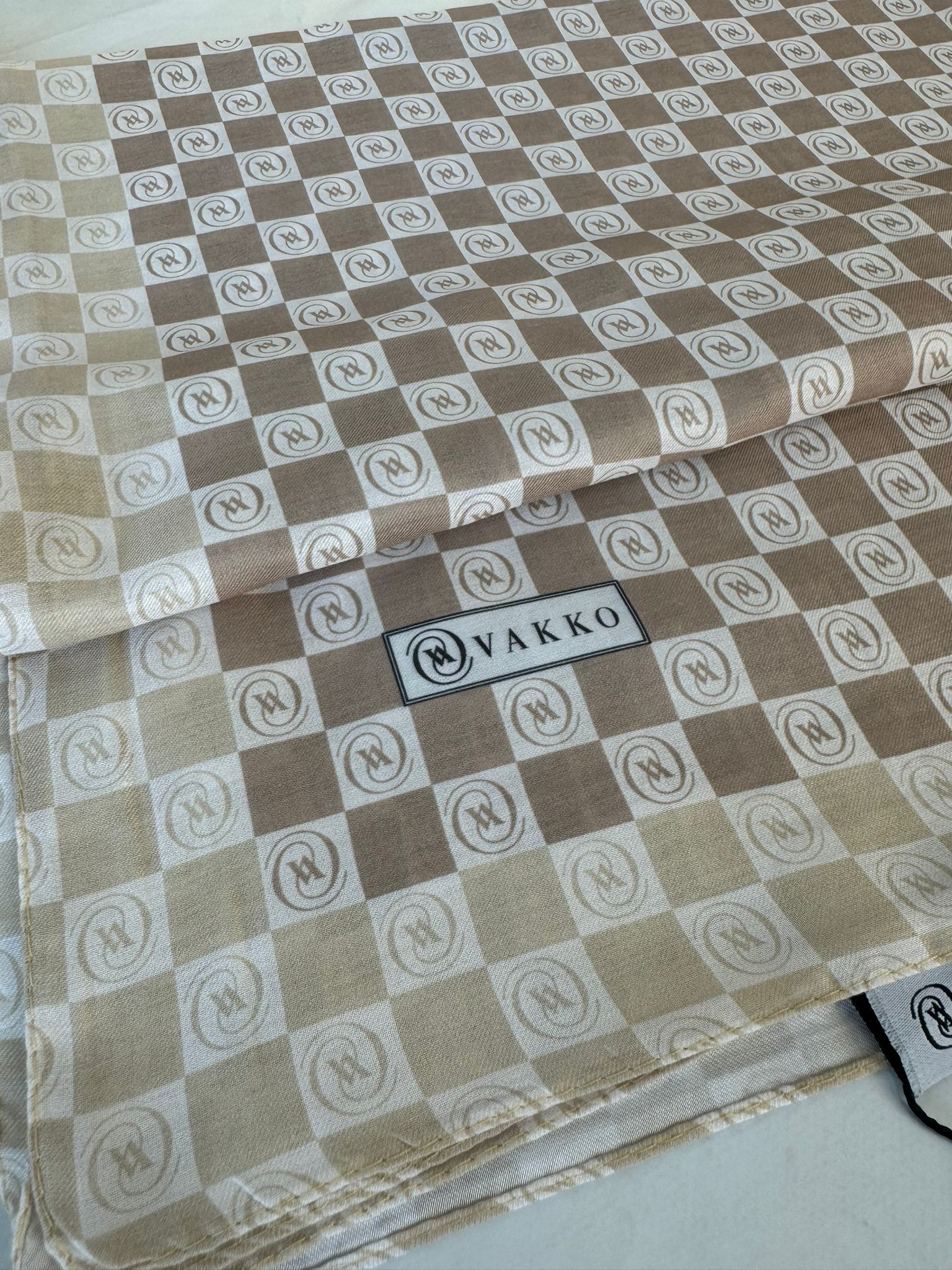 Vakko Dama Desen Pamuk Soft Şal - 1346 sütlü kahve/krem - Organic ScarfsOrganic Scarfs