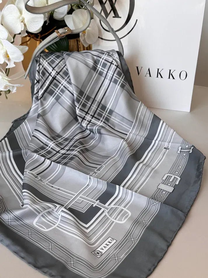 Vakko Ekose Twill Eşarp 44128 - Gri - Organic ScarfsOrganic Scarfs