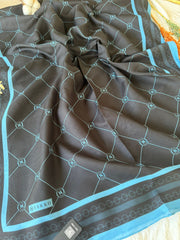 Vakko Pamuk İpeksi Şal 45622 - Sİyah Turkuaz - Organic ScarfsOrganic Scarfs
