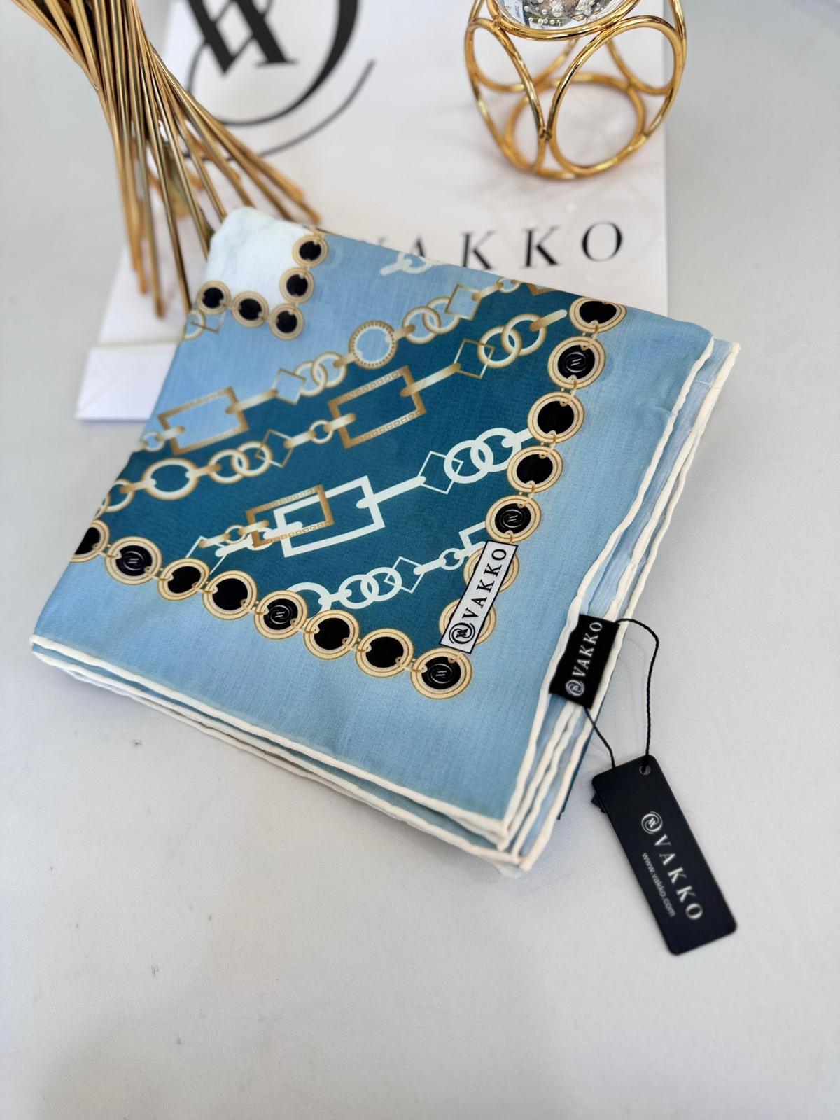 Vakko Zincir Desen Soft Eşarp 610146 - Turkuaz - Organic ScarfsOrganic Scarfs
