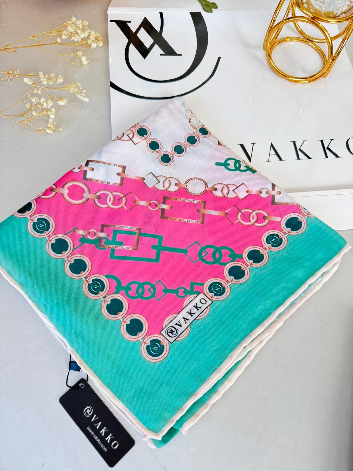 Vakko Zincir Desen Soft Eşarp 610146 - Turkuaz - Organic ScarfsOrganic Scarfs