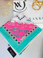 Vakko Zincir Desen Soft Eşarp 610146 - Turkuaz - Organic ScarfsOrganic Scarfs