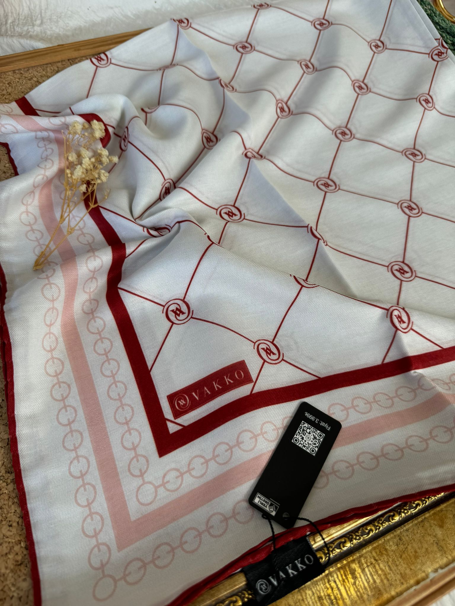 Vakko Zincir Detaylı Pamuk Soft Eşarp 54380 - Bordo - Organic ScarfsOrganic Scarfs
