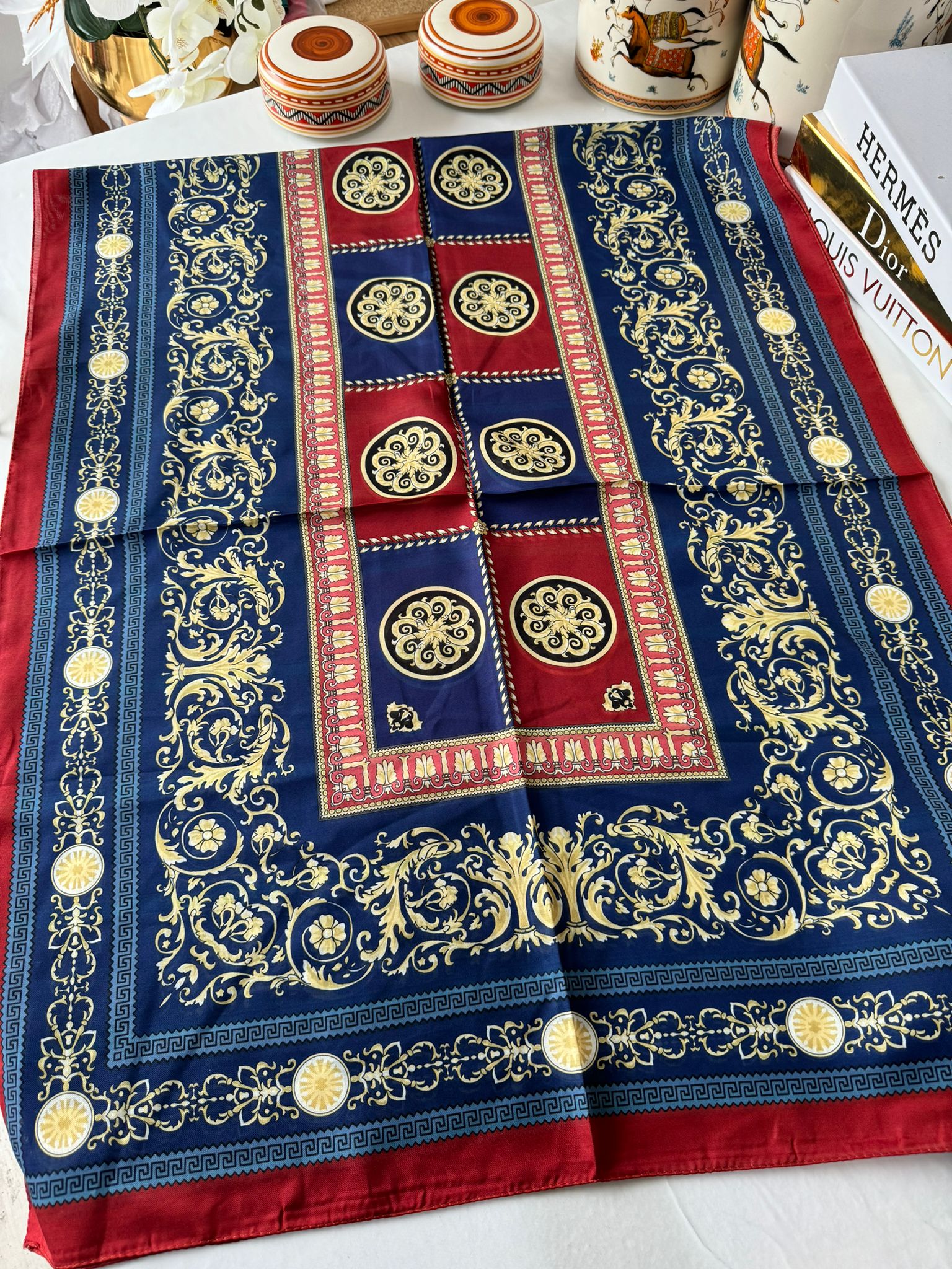 Versace Pamuk İpek Şal - Bordo - Organic ScarfsOrganic Scarfs