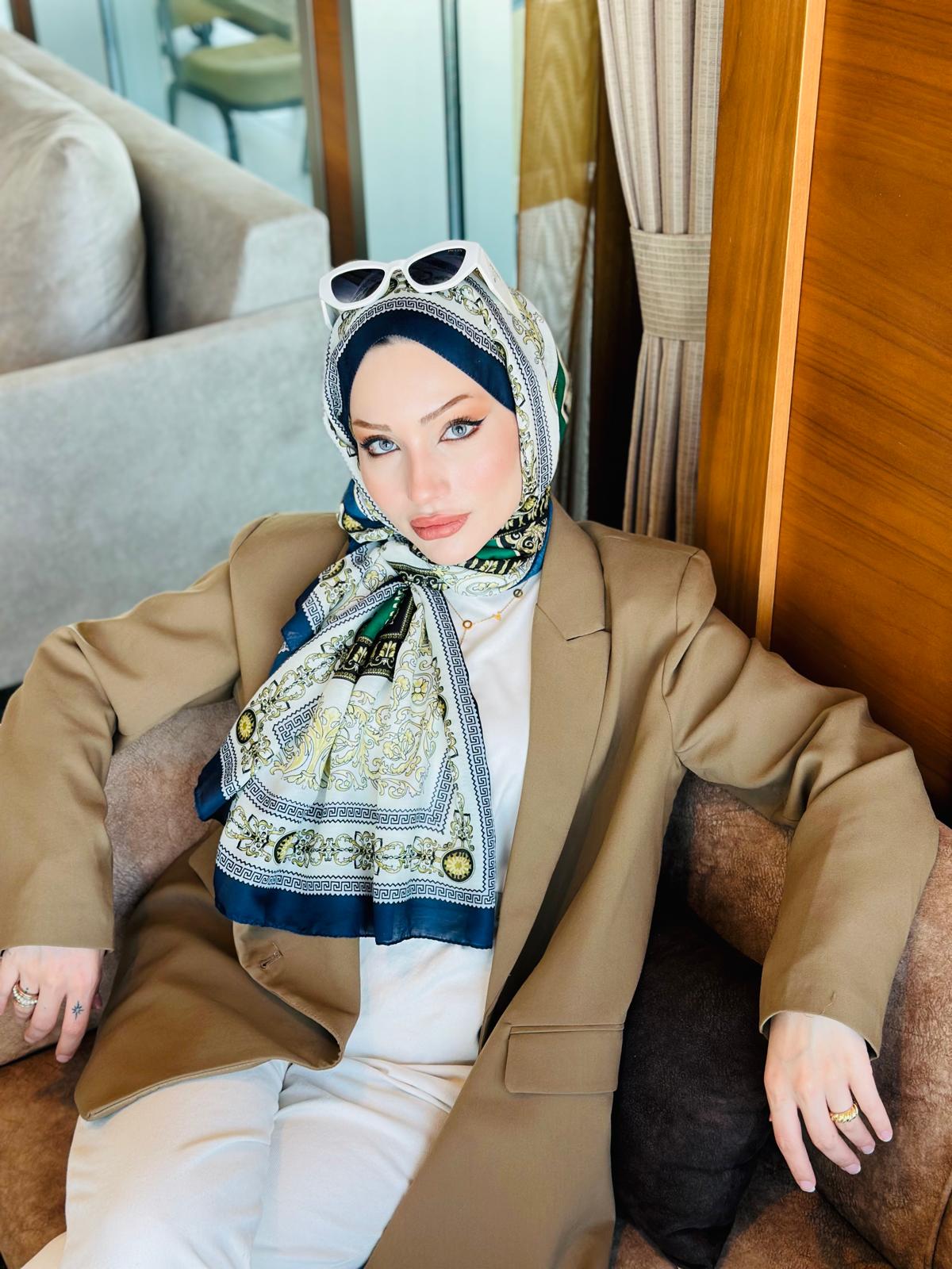Versace Pamuk İpek Şal - Lacivert - Organic ScarfsOrganic Scarfs