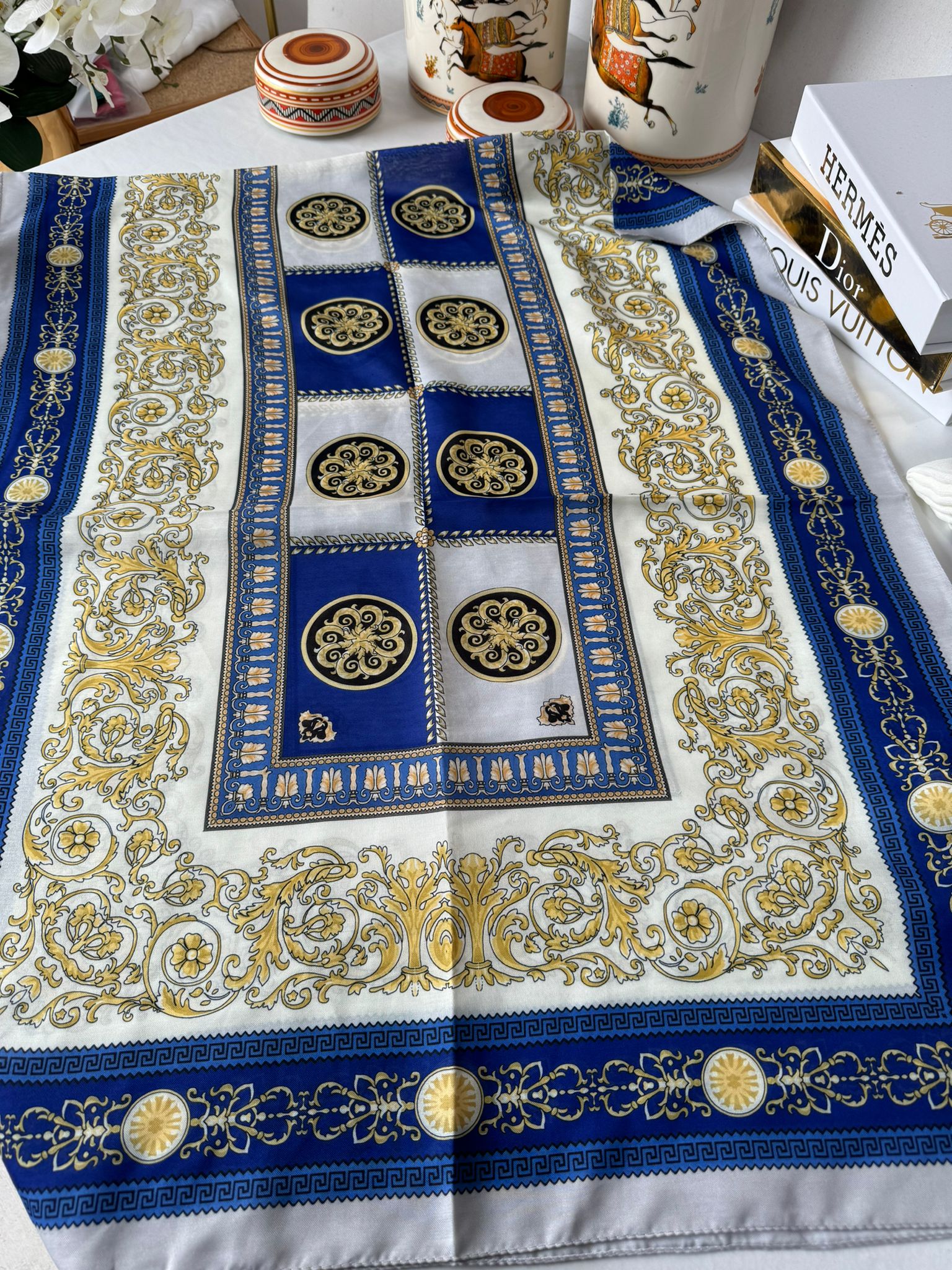 Versace Pamuk İpek Şal - Saks - Organic ScarfsOrganic Scarfs